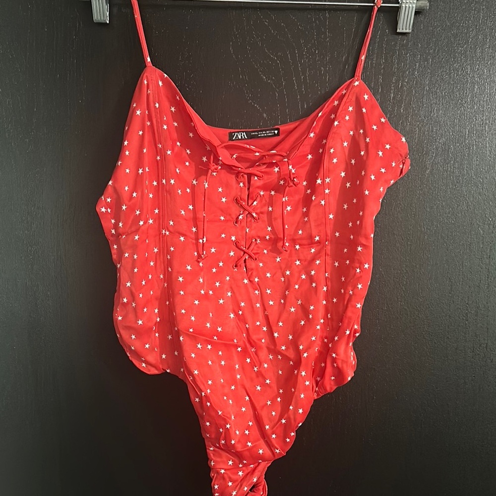 Zara Red Star-Patterned Bodysuit